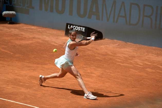 2023 Mutua Madrid Open Sara Sorribes Tormo of Spain in action against Eugenie Bouchard of Canada during qualifying at the Mutua Madrid Open 2023 tennis tournament on April 24, 2023 at Caja Magica stadium in Madrid, Spain. madrid Spain  Copyright: xJuanxCarlosxLucasx originalFilename:lucas-notitle230424_npQ5z.jpg