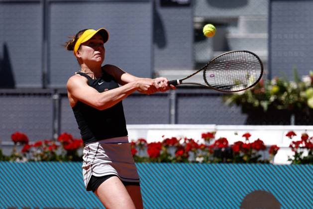 April 26, 2023, MADRID, MADRID, SPAIN: Elina Svitolina of Ukraine in action against Aliaksandra Sasnovich of Belarus during the Mutua Madrid Open 2023 celebrated at Caja Magica on March 26, 2023 in Madrid, Spain. MADRID SPAIN - ZUMAa181 20230426_zaa_a181_066 Copyright: xOscarxJ.xBarrosox