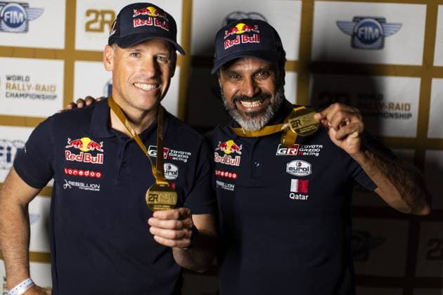 201 AL ATTIYAH Nasser (qat), BAUMEL Mathieu (fra), Toyota Gazoo Racing, Toyota GR DKR Hilux, FIA W2RC, portrait during the Stage 4 of the Sonora Rally 2023, 3rd round of the 2023 World Rally-Raid Championship, around Penasco on April 27th, 2023 in Penasco, Mexico - AUTO - W2RC - SONORA RALLY 2023 DPPI Panoramic  05323003__DE_9417