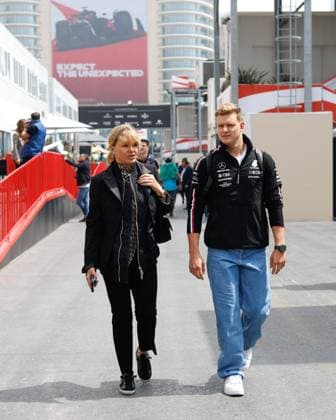 Mick Schumacher (DEU, Mercedes-AMG Petronas F1 Team) and his mother Corinna Schumacher, F1 Grand Prix of Azerbaijan at Baku City Circuit on April 28, 2023 in Baku, Azerbaijan. (Photo by HOCH ZWEI) Baku Azerbaijan