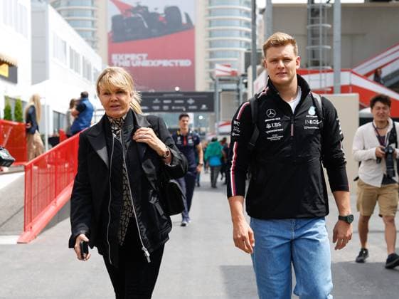 Mick Schumacher (DEU, Mercedes-AMG Petronas F1 Team) and his mother Corinna Schumacher, F1 Grand Prix of Azerbaijan at Baku City Circuit on April 28, 2023 in Baku, Azerbaijan. (Photo by HOCH ZWEI) Baku Azerbaijan