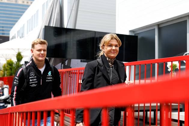 Mick Schumacher (DEU, Mercedes-AMG Petronas F1 Team) and his mother Corinna Schumacher, F1 Grand Prix of Azerbaijan at Baku City Circuit on April 28, 2023 in Baku, Azerbaijan. (Photo by HOCH ZWEI) Baku Azerbaijan