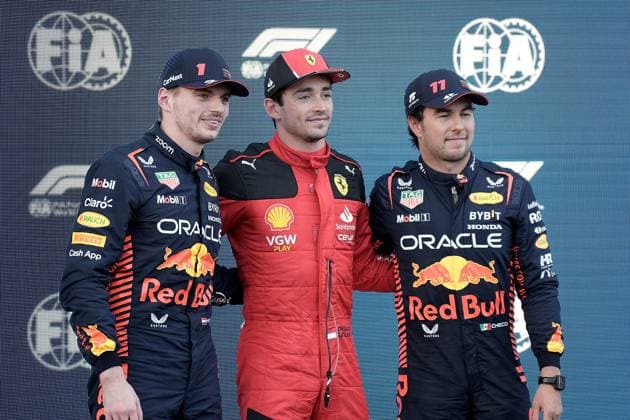 FORMULA 1 AZERBAIJAN GRAND PRIX 2023 28.04.2023, Baku City Circuit , Baku, FORMULA 1 AZERBAIJAN GRAND PRIX 2023 ,im Bild Poleposition für Charles Leclerc (MCO), Scuderia Ferrari, 2.Startplatz für Max Verstappen (NLD), Oracle Red Bull Racing, 3.Startplatz für Sergio Perez (MEX), Oracle Red Bull Racing