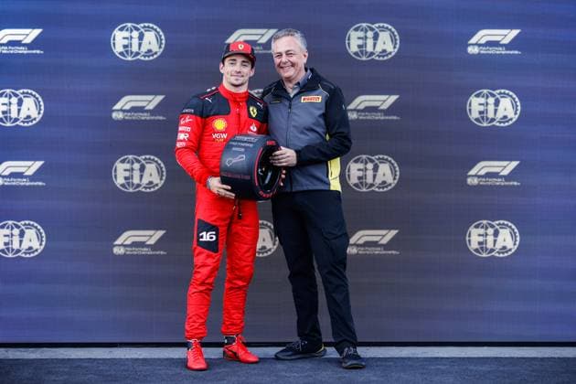 16 Charles Leclerc (MCO, Scuderia Ferrari), Mario Isola (ITA, Pirelli Motorsport), F1 Grand Prix of Azerbaijan at Baku City Circuit on April 28, 2023 in Baku, Azerbaijan. (Photo by HOCH ZWEI) Baku Azerbaijan