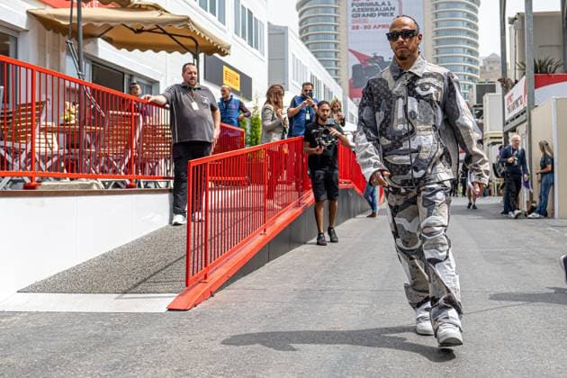 BAKU, AZERBAIJAN: Lewis Hamilton, racing for the Mercedes F1 team during the 2023 Formula 1 Azerbaijan Grand Prix at the Baku City Circuit in Baku, Azerbaijan