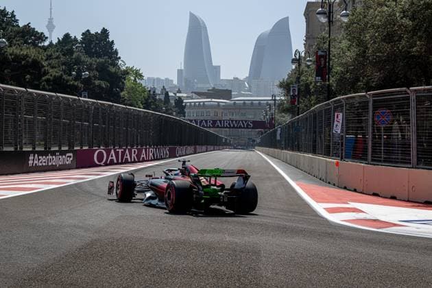 BAKU, AZERBAIJAN: Valtteri Bottas, racing for the Alfa Romeo Racing team during the 2023 Formula 1 Azerbaijan Grand Prix at the Baku City Circuit in Baku, Azerbaijan