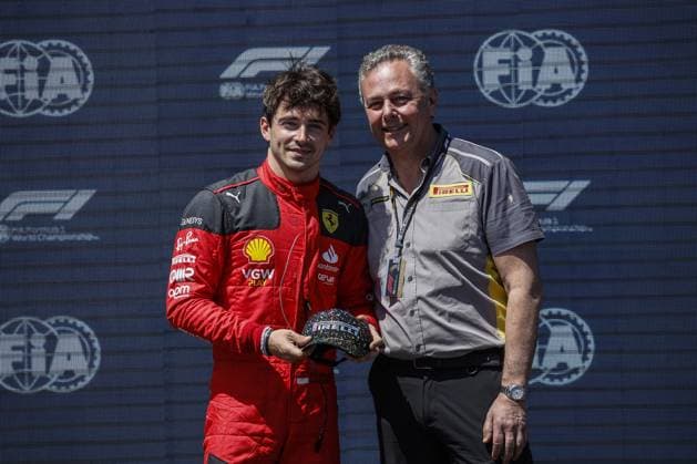 LECLERC Charles (mco), Scuderia Ferrari SF-23, portrait ISOLA Mario (ita), Motorsport Racing Manager of Pirelli, portrait pole position during the Formula 1 Azerbaijan Grand Prix 2023, 4th round of the 2023 Formula One World Championship, WM, Weltmeisterschaft from April 28 to 30, 2023 on the Baku City Circuit, in Baku, Azerbaijan - F1 - AZERBAIJAN GRAND PRIX 2023 DPPI Panoramic 00122008__R3_0382