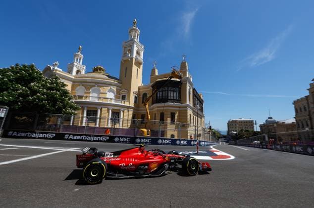 55 Carlos Sainz (ESP, Scuderia Ferrari), F1 Grand Prix of Azerbaijan at Baku City Circuit on April 29, 2023 in Baku, Azerbaijan. (Photo by HOCH ZWEI) Baku Azerbaijan