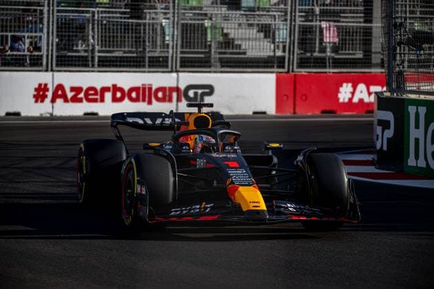 BAKU, AZERBAIJAN: Max Verstappen, racing for the Red Bull Racing team during the 2023 Formula 1 Azerbaijan Grand Prix at the Baku City Circuit in Baku, Azerbaijan
