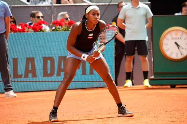 RECORD DATE NOT STATED Mutua Madrid Open - Day Six Cori Gauff of USA in action against Paula Badosa of Spain during the third round at the Mutua Madrid Open 2023 tennis tournament on April 29th, 2023 at Caja Magica stadium in Madrid, Spain. madrid Spain  Copyright: xJuanxCarlosxLucasx originalFilename:lucas-notitle230429_npo6n.jpg