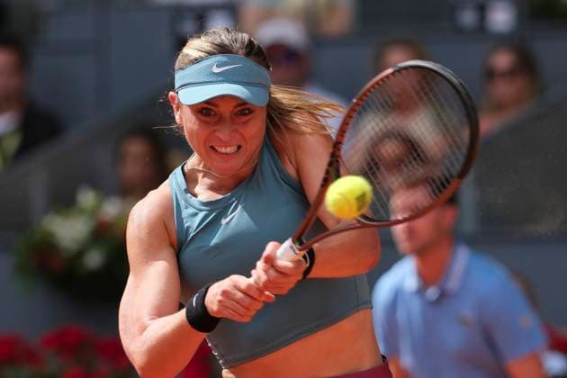 April 29, 2023, Madrid, Spain: Paula Badosa of Spain plays Coco Gauff of the United States during the third round match on day six of the Mutua Madrid Open at La Caja Magica in Madrid. Victory for Paula Badosa Madrid Spain - ZUMAs197 20230429_zaa_s197_067 Copyright: xAtilanoxGarciax