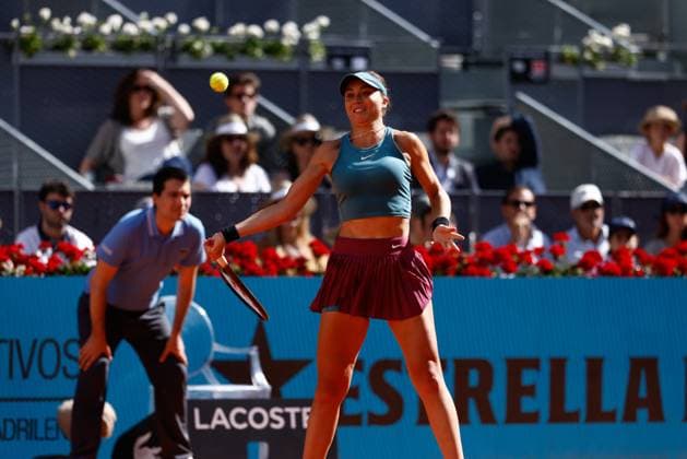 April 29, 2023, MADRID, MADRID, SPAIN: Paula Badosa of Spain in action against Coco Gauff of United States during the Mutua Madrid Open 2023 celebrated at Caja Magica on Abril 29, 2023 in Madrid, Spain. MADRID SPAIN - ZUMAa181 20230429_zaa_a181_120 Copyright: xOscarxJ.xBarrosox