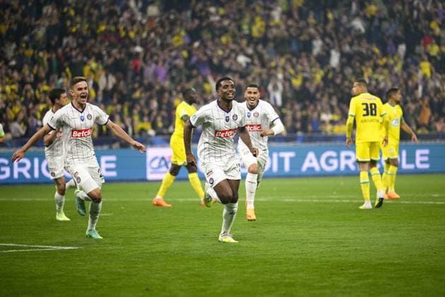 joie des joueurs de Toulouse apres le but de Logan Costa (TFC) FOOTBALL : Nantes vs Toulouse - Finale de la Coupe de France - 29 04 2023 JBAutissier Panoramic 
