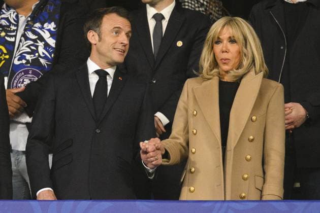 Emmanuel Macron - President de la Republique Francaise et sa femme Brigitte FOOTBALL : Nantes vs Toulouse - Finale de la Coupe de France - 29 04 2023 JBAutissier Panoramic 