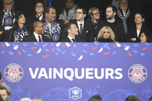 Emmanuel Macron - President de la Republique Francaise et sa femme Brigitte Philippe Diallo - president de la FFF par interim FOOTBALL : Nantes vs Toulouse - Finale de la Coupe de France - 29 04 2023 JBAutissier Panoramic 