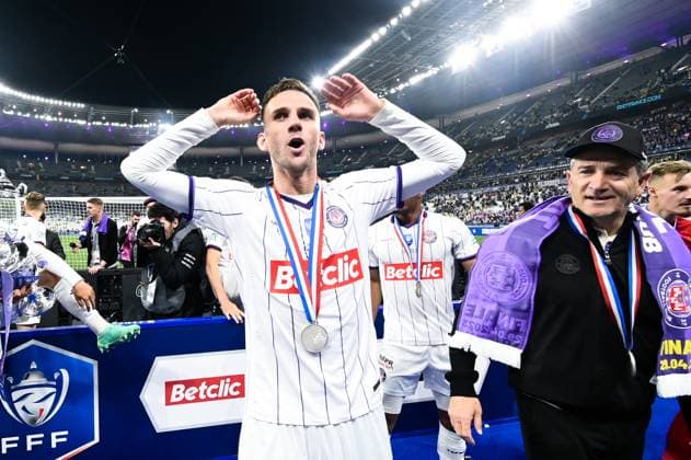 Joie des joueurs de Toulouse en fin de match apres sa victoire - Rhys HEALEY ( 9 - Toulouse ) - FOOTBALL : Nantes vs Toulouse - Finale Coupe de France - 29 04 2023 FedericoPestellini Panoramic 