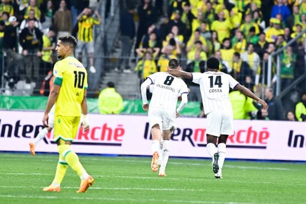 Attitude - Joie de Logan COSTA ( 14 - Toulouse ) - Branco VAN DEN BOOMEN ( 8 - Toulouse ) - FOOTBALL : Nantes vs Toulouse - Finale Coupe de France - 29 04 2023 FedericoPestellini Panoramic 