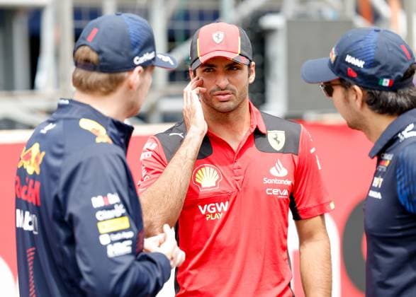 1 Max Verstappen (NLD, Oracle Red Bull Racing), 55 Carlos Sainz (ESP, Scuderia Ferrari), 11 Sergio Perez (MEX, Oracle Red Bull Racing), F1 Grand Prix of Azerbaijan at Baku City Circuit on April 30, 2023 in Baku, Azerbaijan. (Photo by HOCH ZWEI) Baku Azerbaijan