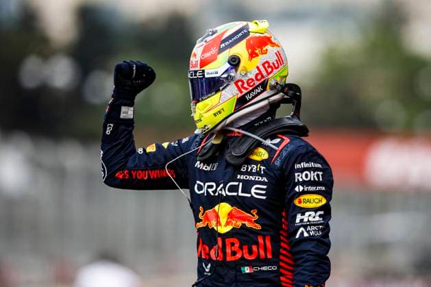 PEREZ Sergio (mex), Red Bull Racing RB19, portrait celebrates the victory during the Formula 1 Azerbaijan Grand Prix 2023, 4th round of the 2023 Formula One World Championship, WM, Weltmeisterschaft from April 28 to 30, 2023 on the Baku City Circuit, in Baku, Azerbaijan - F1 - AZERBAIJAN GRAND PRIX 2023 - RACE DPPI Panoramic  03323006__R3_2838