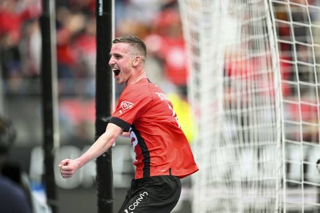 Joie des joueurs du FC Rennesapres le but de Benjamin Bourigeaud (Rennes FC) sur une erreur de Paul Bernardoni (Angers) FOOTBALL : Rennes vs Angers - Ligue 1 - 30 04 2023 JBAutissier Panoramic 