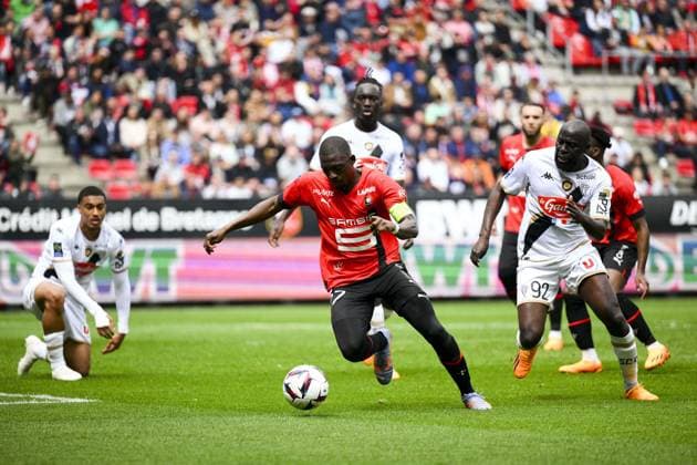 Hamari Traore (Rennes FC) FOOTBALL : Rennes vs Angers - Ligue 1 - 30 04 2023 JBAutissier Panoramic 
