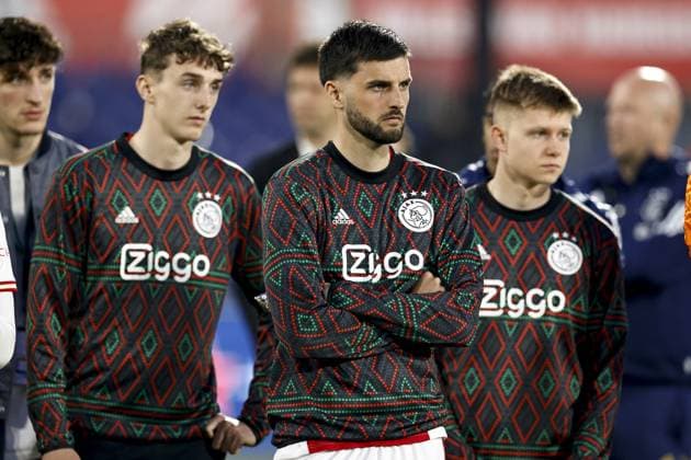 ROTTERDAM - (lr) Youri Baas of Ajax, Florian Grillitsch of Ajax, Kristian Hlynsson of Ajax during the TOTO KNVB Cup final between PSV and Ajax at Feyenoord Stadium de Kuip on April 30, 2023 in Rotterdam, Netherlands. ANP MAURICE VAN STONE Dutch Cup final 2022 2023 xVIxANPxSportx xxANPxIVx 468225274 originalFilename: 468225274.jpg