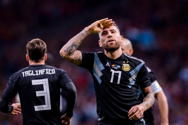 Spain v Argentina - International Friendly, Länderspiel, Nationalmannschaft Nicolas Otamendi of Argentina celebrating his score during the International Friendly 2018 match between Spain and Argentina at Wanda Metropolitano Stadium on 27 March 2018 in Madrid, Spain. Madrid Wanda Metropolitano Spain  Copyright: xPowerxSportxImagesx PSI03201_27MARZO2018_DGS2716