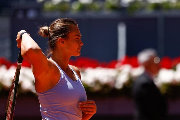 May 1, 2023, MADRID, MADRID, SPAIN: Mirra Andreeva of Russia in action against Aryna Sabalenka of Belarus during the Mutua Madrid Open 2023 celebrated at Caja Magica on May 01, 2023 in Madrid, Spain. MADRID SPAIN - ZUMAa181 20230501_zaa_a181_066 Copyright: xOscarxJ.xBarrosox