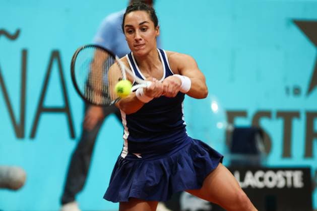 May 1, 2023, MADRID, MADRID, SPAIN: Martina Trevisan of Italy in action against Jessica Pegula of United States during the Mutua Madrid Open 2023 celebrated at Caja Magica on May 01, 2023 in Madrid, Spain. MADRID SPAIN - ZUMAa181 20230501_zaa_a181_336 Copyright: xIrinaxR.xHipolitox