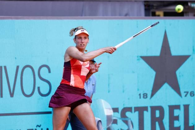 May 1, 2023, MADRID, MADRID, SPAIN: Elise Mertens of Belgium in action against Mayar Sherif of Egypt during the Mutua Madrid Open 2023 celebrated at Caja Magica on May 01, 2023 in Madrid, Spain. MADRID SPAIN - ZUMAa181 20230501_zaa_a181_021 Copyright: xOscarxJ.xBarrosox