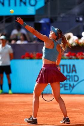 May 1, 2023, MADRID, MADRID, SPAIN: Paula Badosa of Spain in action against Maria Sakkari of Greece during the Mutua Madrid Open 2023 celebrated at Caja Magica on May 01, 2023 in Madrid, Spain. MADRID SPAIN - ZUMAa181 20230501_zaa_a181_103 Copyright: xOscarxJ.xBarrosox