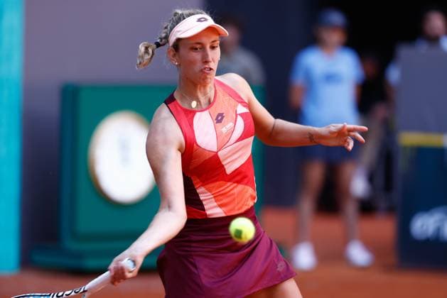May 1, 2023, MADRID, MADRID, SPAIN: Elise Mertens of Belgium in action against Mayar Sherif of Egypt during the Mutua Madrid Open 2023 celebrated at Caja Magica on May 01, 2023 in Madrid, Spain. MADRID SPAIN - ZUMAa181 20230501_zaa_a181_035 Copyright: xOscarxJ.xBarrosox