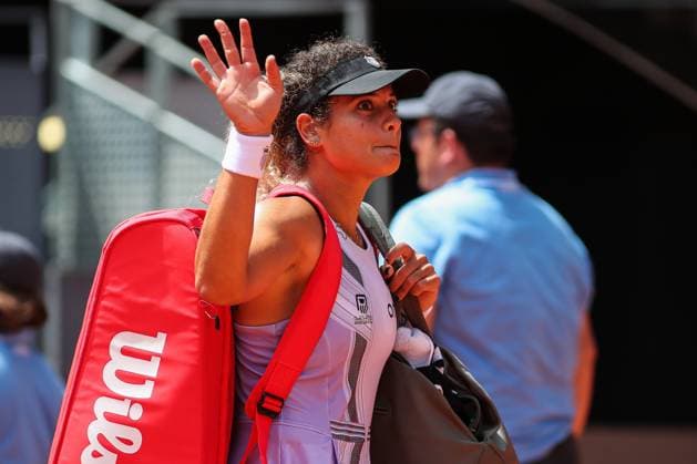 May 2, 2023, MADRID, MADRID, SPAIN: Mayar Sherif of Egypt gestures against Aryna Sabalenka of Belarus during the Mutua Madrid Open 2023 celebrated at Caja Magica on May 02, 2023 in Madrid, Spain. MADRID SPAIN - ZUMAa181 20230502_zaa_a181_169 Copyright: xIrinaxR.xHipolitox