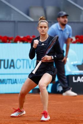 May 2, 2023, MADRID, MADRID, SPAIN: Maria Sakkari of Greece in action against Irina Camelia Begu of Romania during the Mutua Madrid Open 2023 celebrated at Caja Magica on May 02, 2023 in Madrid, Spain. MADRID SPAIN - ZUMAa181 20230502_zaa_a181_359 Copyright: xOscarxJ.xBarrosox
