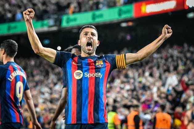 Sport Bilder des Tages Jordi Alba FC Barcelona, Barca celebrates his goal during a La Liga Santander match between FC Barcelona Femeni and CA Osasuna at Spotify Camp Nou, in Barcelona, Spain on May 2, 2023. (Photo Felipe Mondino) Copyright: x@FELIPExMONDINOx