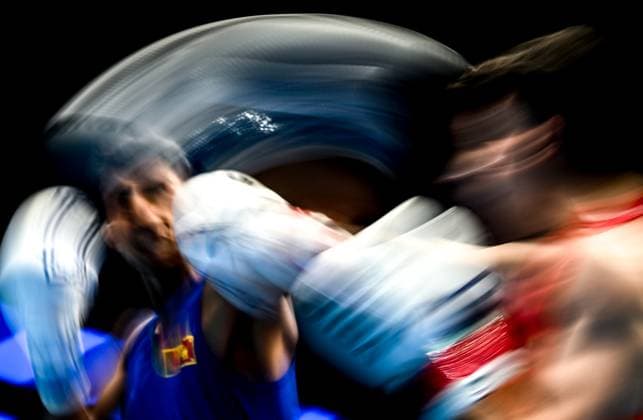 Sport Themen der Woche KW18 Uzbekistan Boxing World Championships 8424620 04.05.2023 Jordan s Huthaifa Eshish and Sri Lanka s Pasindu Godakandalage fight during their elite men s fly (48-51 kg) qualifying match at the IBA Men s World Boxing Championships, in Tashkent, Uzbekistan. Alexey Filippov Sputnik Tashkent Uzbekistan  Copyright: xAlexeyxFilippovx