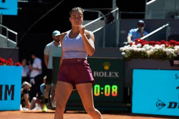 Mutua Madrid Open 2023 Aryna Sabalenka of Belarus during their match ( semi-final) against Maria Sakkari of Greece on Day Eleven of the Mutua Madrid Open at La Caja Magica on 4th May, 2023 in Madrid, Spain. Madrid Spain  Copyright: xJuanxCarlosxLucasx originalFilename:lucas-notitle230504_npSl3.jpg