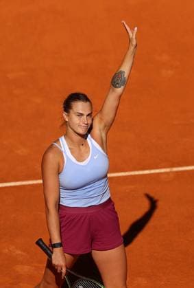 Mandatory Credit: Photo by Ella Ling Shutterstock (13895879l) Aryna Sabalenka of Belarus celebrates Mutua Madrid Open, Day 11, Tennis, La Caja Magica, Madrid, Spain - 04 May 2023 Mutua Madrid Open, Day 11, Tennis, La Caja Magica, Madrid, Spain - 04 May 2023  Copyright: xEllaxLing Shutterstockx 13895879l