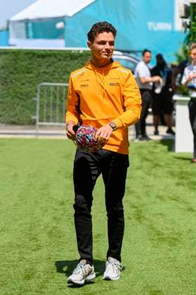 5th May 2023: Miami International Autodrome, Miami Gardens, Florida, USA: Formula 1 Crypto.com Miami Grand Prix 2023: Free Practice Day: McLaren driver Lando Norris smiles as he arrives at the Paddock.  ActionPlus12505127 DouglasxMurray