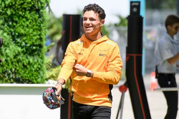 5th May 2023: Miami International Autodrome, Miami Gardens, Florida, USA: Formula 1 Crypto.com Miami Grand Prix 2023: Free Practice Day: McLaren driver Lando Norris smiles as he arrives at the Paddock.  ActionPlus12505128 DouglasxMurray