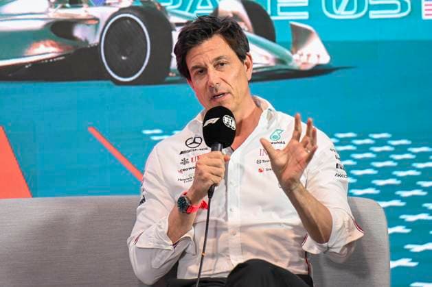 5th May 2023: Miami International Autodrome, Miami Gardens, Florida, USA: Formula 1 Crypto.com Miami Grand Prix 2023: Free Practice Day: Mercedes team principal Toto Wolff gestures as he talks with the media during a press conference, PK, Pressekonferenz  ActionPlus12505349 DouglasxMurray