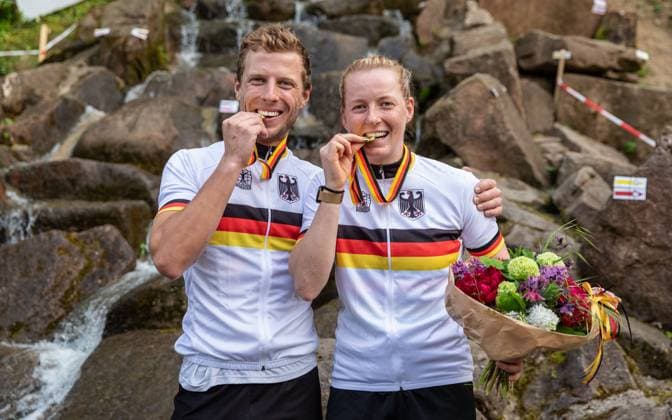 Deutsche Meisterschaft 2023 Fahrradtrial; Wiesloch (Deutschland), 06.05.2023 Nina Reichenbach und Dominik OSWALD sind die neuen (alten) Deutschen Meister im Fahrradtrial bei der Trial-DM 2023 beim MSC Schatthausen Copyright: xBEAUTIFULxSPORTS Meurerx