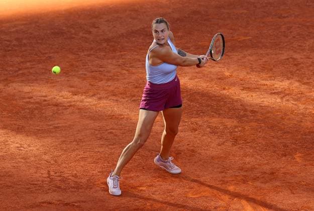 Mandatory Credit: Photo by Ella Ling Shutterstock (13895885al) Aryna Sabalenka of Belarus in action Mutua Madrid Open, Day 13, Tennis, La Caja Magica, Madrid, Spain - 06 May 2023 Mutua Madrid Open, Day 13, Tennis, La Caja Magica, Madrid, Spain - 06 May 2023 Copyright: xEllaxLing Shutterstockx 13895885al