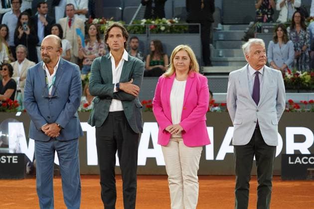 Aryna Sabalenka of Belarus holds her trophy on the podium after winning the 2023 Mutua Madrid Open against Iga Swiatek of Poland at the Caja Magica stadium, in Madrid, Spain, on Saturday, May 6, 2023 Cordon Press