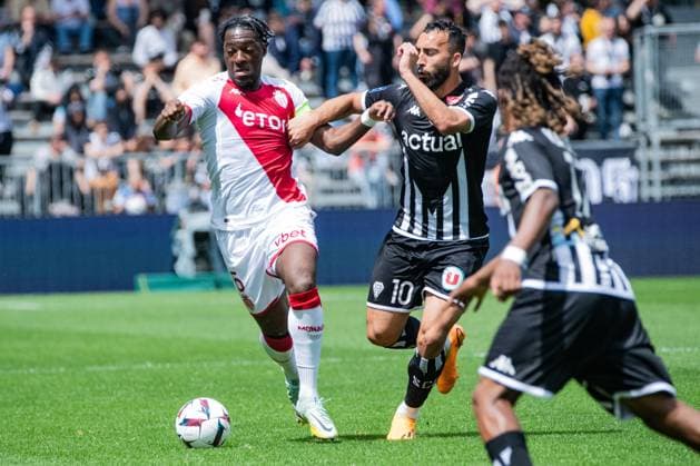 Axel Disasi (AS Monaco) Himad Abdelli (ANGERS SCO) FOOTBALL : Angers SCO vs AS Monaco - Ligue 1 - Journee 34 - 07 05 2023 BaptisteAutissier Panoramic 