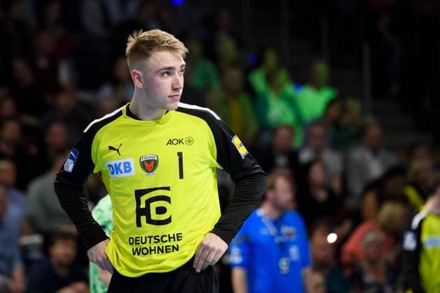 Lasse Ludwig (Fuechse Berlin, 01), kommt, geht, neu, GER, Fuechse Berlin vs SG Flensburg Handewitt, Handball 1. Bundesliga - Maenner, 29. Spieltag, Saison 2022 2023, 07.05.2023, GER, Fuechse Berlin vs SG Flensburg Handewitt, Handball 1. Bundesliga - Maenner, 29. Spieltag, Saison 2022 2023, 07.05.2023 Berlin Copyright: xEibner-Pressefoto UwexKochx EP_UKH