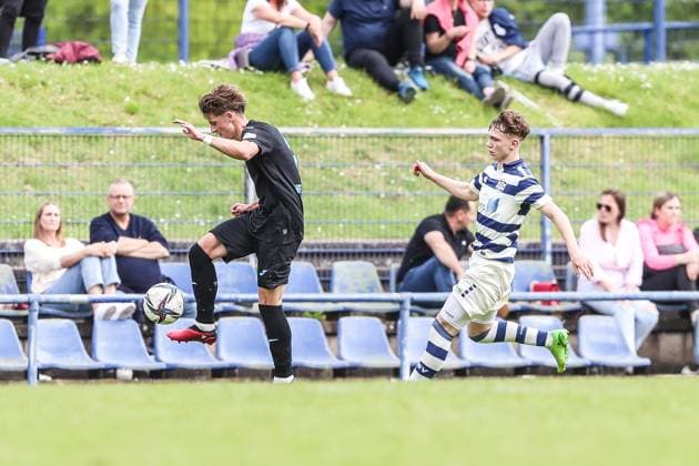 Fussball, A-Junioren Bundesliga Saison 2022 2023 Sonderspielrunde Gruppe A 1.Spieltag MSV Duisburg U19 - TSG 1899 Hoffenheim U19 07.05.2023, Trainingsgelände MSV Duisburg Duisburg Trainingsgelände MSV Duisburg Nordrhein-Westfahlen Deutschland