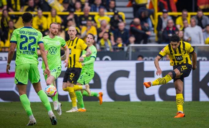 Dortmund, Germany. 07th Mai, 2023. Tor zum 4:0 durch Jude Bellingham (BVB) Borussia Dortmund - VfL Wolfsburg 07.05.2023