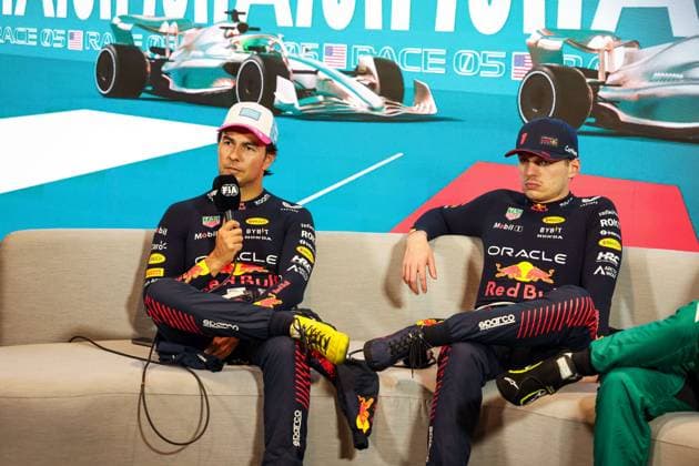 PEREZ Sergio (mex), Red Bull Racing RB19, VERSTAPPEN Max (ned), Red Bull Racing RB19, portrait during the Formula 1 Crypto.com Miami Grand Prix 2023, 5th round of the 2023 Formula One World Championship, WM, Weltmeisterschaft from May 05 to 07, 2023 on the Miami International Autodrome, in Miami Gardens, Florida, United States of America - F1 - MIAMI GRAND PRIX 2023 - RACE DPPI Panoramic 20230508_GOOD9209
