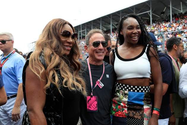 MIAMI GARDENS, FL - MAY 07: Venus and Serena William walk on the grid prior to the running of the Formula 1 Crypto.com Miami Grand Prix at Miami International Autodrome in Miami Gardens, FL. (Photo by Jeff Robinson Icon Sportswire) AUTO: MAY 07 F1 Crypto.com Miami Grand Prix EDITORIAL USE ONLY Icon23050731561